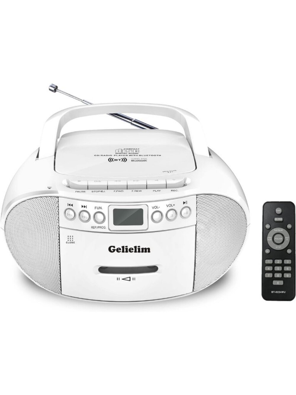 Portable CD & Cassette Player Combo, Bluetooth Speaker, AM/FM Radio, USB, Remote